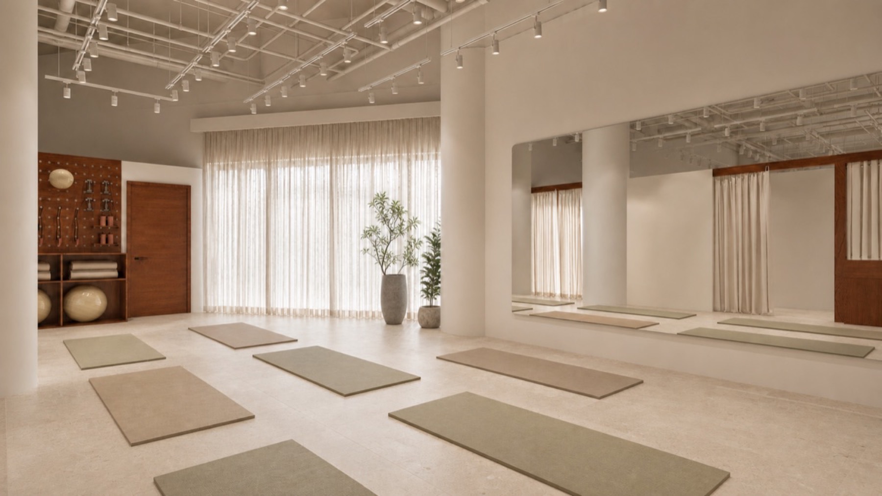 Quiet Zestiflow movement studio with mats and warm light